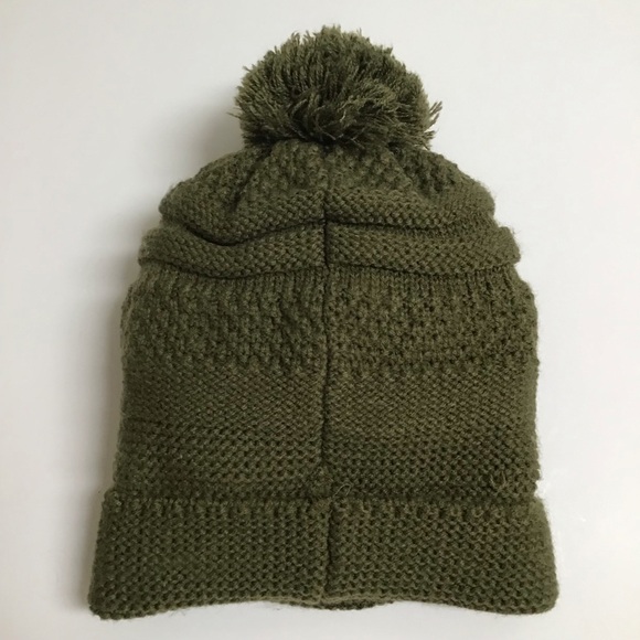 Peterbilt Big Rig Tractor Pom Knit Beanie Patch Ski Beach Skate Army Green VTG - Picture 8 of 10